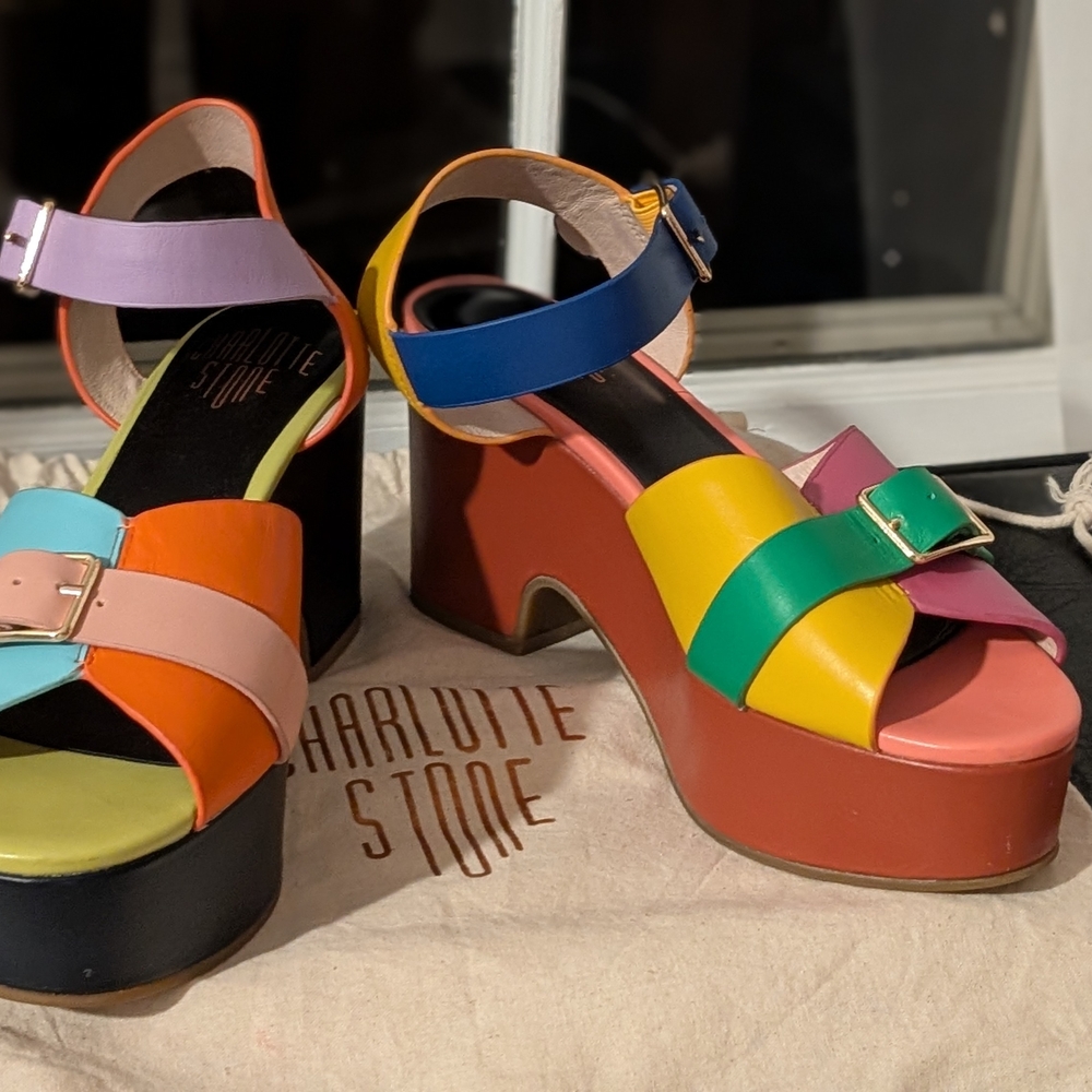 Charlotte Stone, Iconic "Rafi" Multicolor Strappy Platform Sandals - Picture 8 of 11